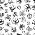The cotton is organic. Seamless black and white pattern, graphic vector illustrations in the form of cotton boxes Royalty Free Stock Photo
