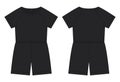 Cotton oversized raglan jumpsuit technical sketch. Black color. Women`s romper design template