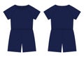 Cotton oversized raglan jumpsuit technical sketch. Dark blue color. Women`s romper design template
