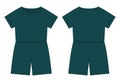 Cotton oversized raglan jumpsuit technical sketch. Dark green color