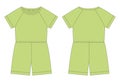 Cotton oversized raglan jumpsuit technical sketch. Light green color. Women`s romper design template