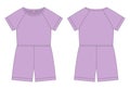 Cotton oversized raglan jumpsuit technical sketch. Pastel purple color. Women`s romper design template