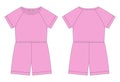 Cotton oversized raglan jumpsuit technical sketch. Pink color. Women`s romper design template
