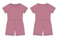 Cotton oversized raglan jumpsuit technical sketch. Pudra color. Women`s romper design template