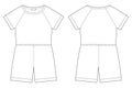 Cotton oversized raglan jumpsuit technical sketch. Women`s romper design template