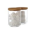 Cotton pads and swabs in glass jars on white background Royalty Free Stock Photo