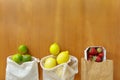 Cotton paper grocery bags fruits Royalty Free Stock Photo