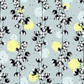 Cotton plant seamless pattern on gray polka dot  background Royalty Free Stock Photo