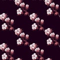 Cotton plants seamless watercolor pattern. JPG illustration.
