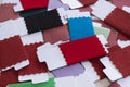 Cotton red blue and black fabric samples wallpaper Fashion concept Royalty Free Stock Photo