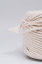 Cotton ropes are material for macrame weaving. Over the white background surface. Flat lay, top view. Step by step instructions