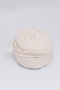 Cotton ropes are material for macrame weaving. Over the white background surface. Flat lay, top view. Step by step instructions