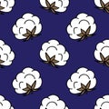 Cotton seamless doodle pattern, vector illustration