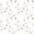 Cotton seamless pattern, watercolor illustration, background