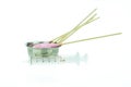 Cotton stick with chlorhexidine for cleaning and syringe Royalty Free Stock Photo