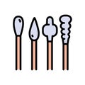 Cotton swab, clean, medical, tool, stick free vector color icon Royalty Free Stock Photo