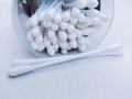 Cotton swabs buds on wood sticks ear cleaning hisopo wooden soft cotton earwax cleaner ENT closeup view