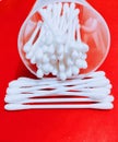 Cotton swabs buds on wood sticks hisopo wooden soft cotton earwax cleaner buds ENT closeup view