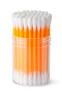 Cotton swabs in transparent plastic box