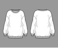 Cotton-terry slouchy oversized sweatshirt technical fashion illustration with relaxed fit, crew neckline, long sleeves