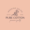 Cotton Wedding logos in minimal trendy style. Liner floral labels and badges - Vector Icon with Cotton Flower