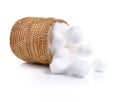 Cotton wool in samal basket on white background Royalty Free Stock Photo