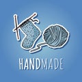 Cotton yarn ball and knitted sock. Handmade logo design. Hand drawn cute cartoon icon