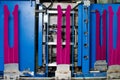 Cotton Yarn Production in a Textile Factory.nTextile fabric manufacturing machines in work. Royalty Free Stock Photo