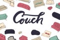 Couch big set. Vecthand drawn illustration. Interiors projects.