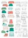 Couch big set. Vecthand drawn illustration. Interiors projects.