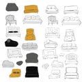 Couch big set. Vecthand drawn illustration. Interiors projects.