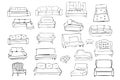 Couch big set. Vecthand drawn illustration. Interiors projects.