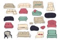 Couch big set. Vecthand drawn illustration. Interiors projects.