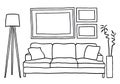 Couch and blank picture frames, vector mock up