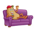 Couch Potato Eating Pizza on Couch Royalty Free Stock Photo