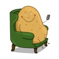 Potato sitting on a couch holding a remote control illustration