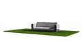 Couch sofa on green grass 3d-illustration