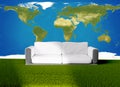 couch sofa on green grass 3d-illustration. elements of this image furnished by NASA