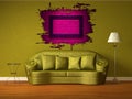 Couch with table, standard lamp and splash hole Royalty Free Stock Photo