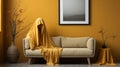 A couch with a yellow blanket covering its face