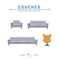 Couches and armchair in flat style, vector Royalty Free Stock Photo