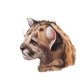 Cougar baby tabby, large felid isoated wildlife cat. Digita art illustration of mountain lion, puma, red tiger, and catamount.