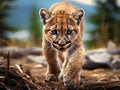 Ai Generated illustration Wildlife Concept of Cougar Cub Royalty Free Stock Photo