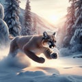 Cougar sprints across snowy mountains