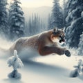 Cougar sprints across snowy mountains