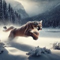 Cougar sprints across snowy mountains