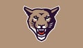 Cougar mascot logo. Wild animal head logo with grin. Badge, sticker of a cougar for a team, sports club. Isolated vector