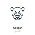 Cougar outline vector icon. Thin line black cougar icon, flat vector simple element illustration from editable animals concept Royalty Free Stock Photo