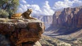 Cougar perched on a cliff overlooking a canyon Royalty Free Stock Photo