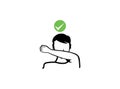 Cough covering with the arm. line icon. The man sneezes or coughs with his out of hand outline style. use the elbow to not spread Royalty Free Stock Photo